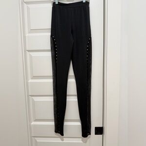 Kelle Black Leggings w/ Rhinestoned mesh panels